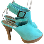 Grazia Turquoise Faux Suede Platform Sandals UK 6