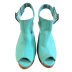 Grazia Turquoise Faux Suede Platform Sandals UK 6