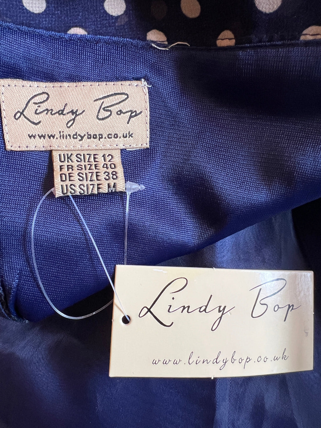Lindy Bop Navy Polka Dot Organza Fit Flare 1950's Dress UK 12