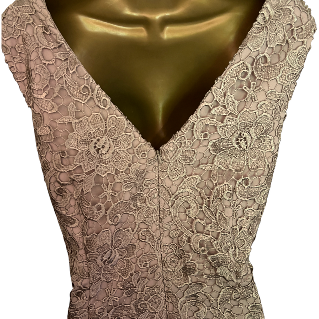 Gina Bacconi Gold Embroidered Beaded Lace Dress UK 16