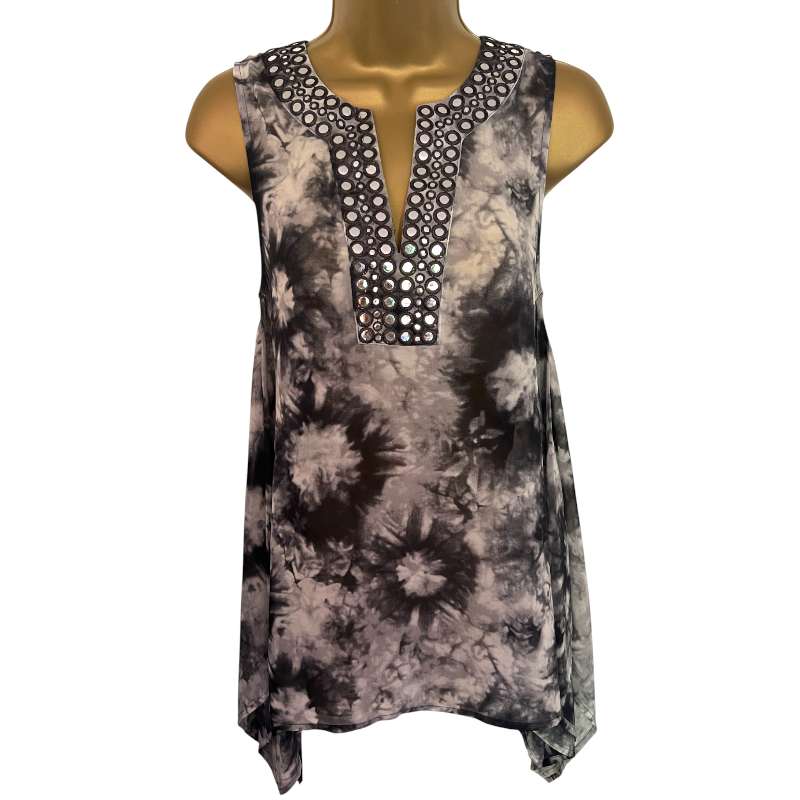 Michael Kors Black Grey Chiffon Tie Dye Top UK 8/10