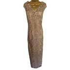 Gina Bacconi Gold Embroidered Beaded Lace Dress UK 16