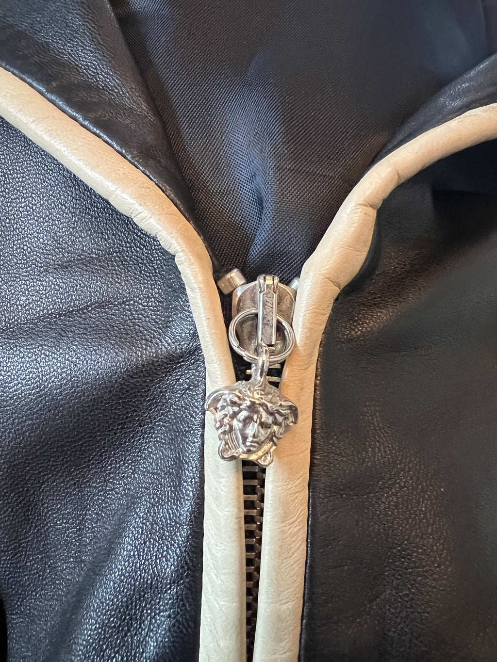 Gianni Versace Vintage Brown & Cream Lambs Leather Jacket UK 12