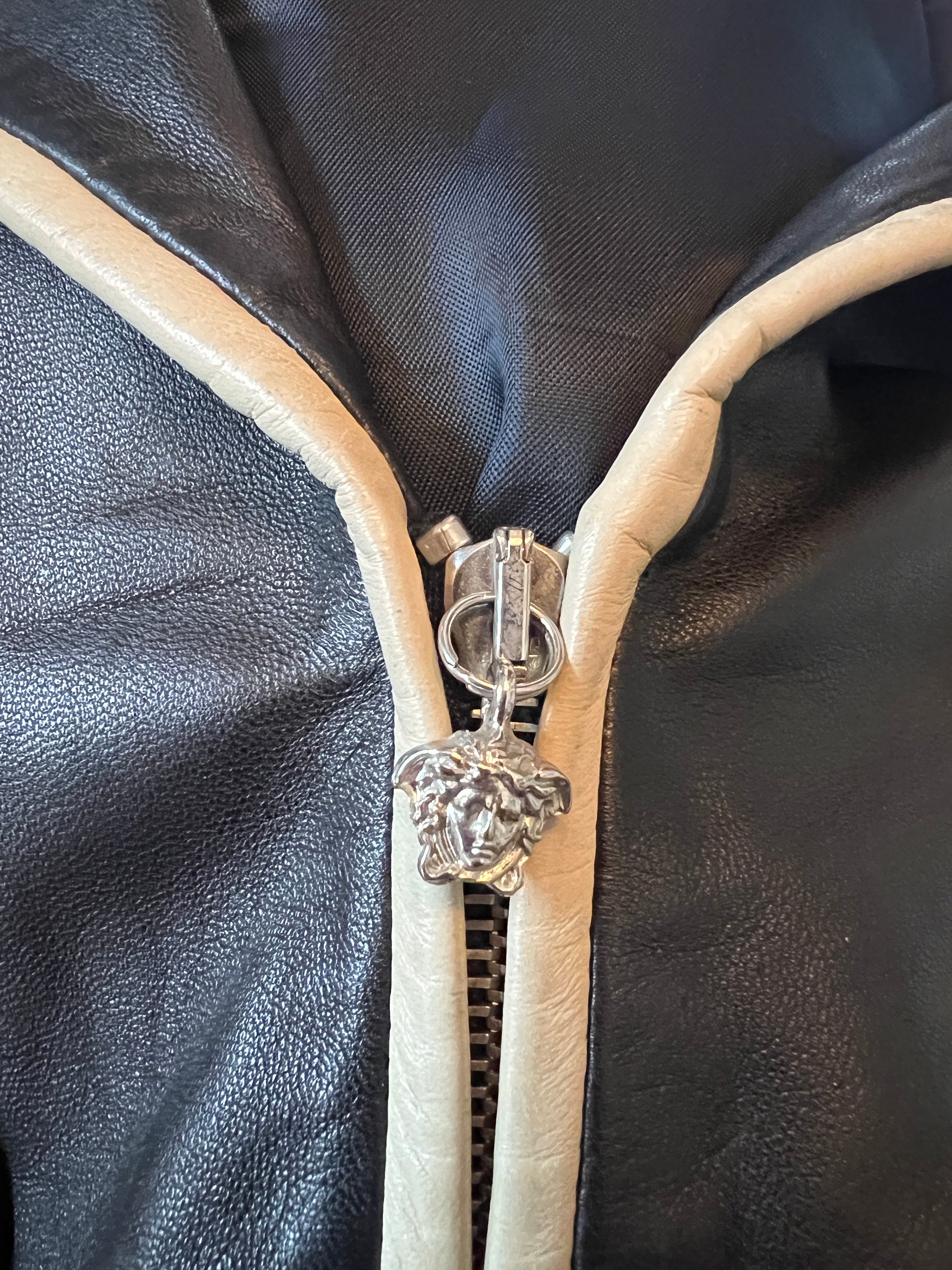 Gianni Versace Vintage Brown & Cream Lambs Leather Jacket UK 12