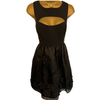 Monsoon Fusion Black Organza Flower Applique Dress UK 10/12