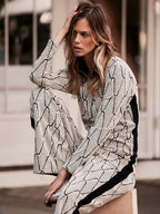 Mint Velvet Monochrome Wave Zip-Neck Top UK 8/10