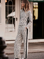 Mint Velvet Monochrome Wave Zip-Neck Top UK 8/10