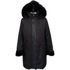 Andrew Marc New York Black Faux Fur Lined Hooded Coat UK 10