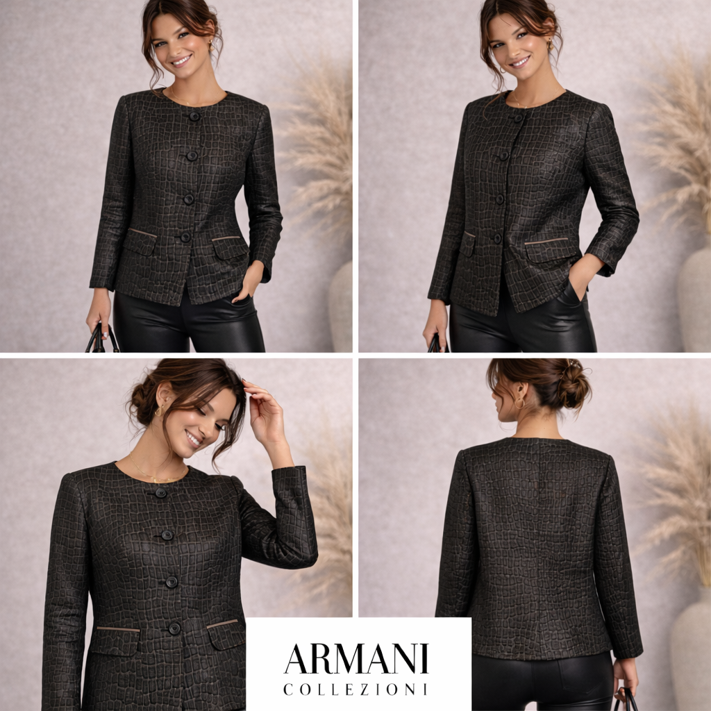 Armani Collezioni Black Gold Thread Jacquard Jacket UK 12