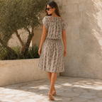 Calvin Klein Khaki Abstract Print Drop-Waist Dress – UK 14