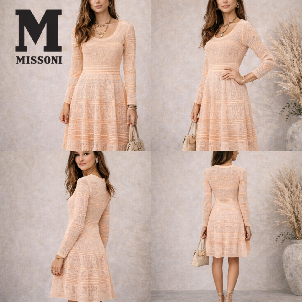 M Missoni Peach Lightweight Crochet Knit Cotton Dress UK 8