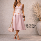Dorothy Perkins Pink Floral Satin Bow Dress UK 8