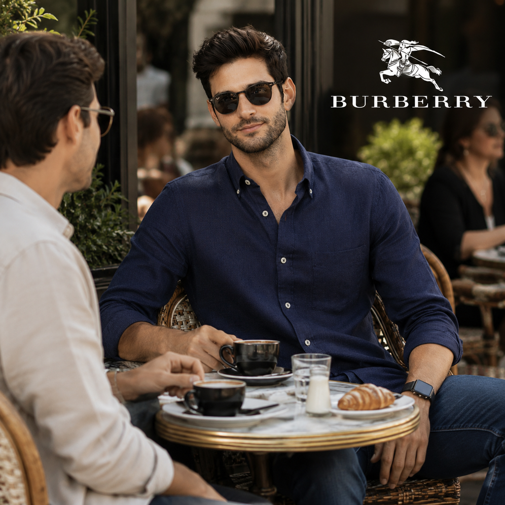 Burberry Mens Dark Blue 100% Linen Long Sleeve Shirt XL