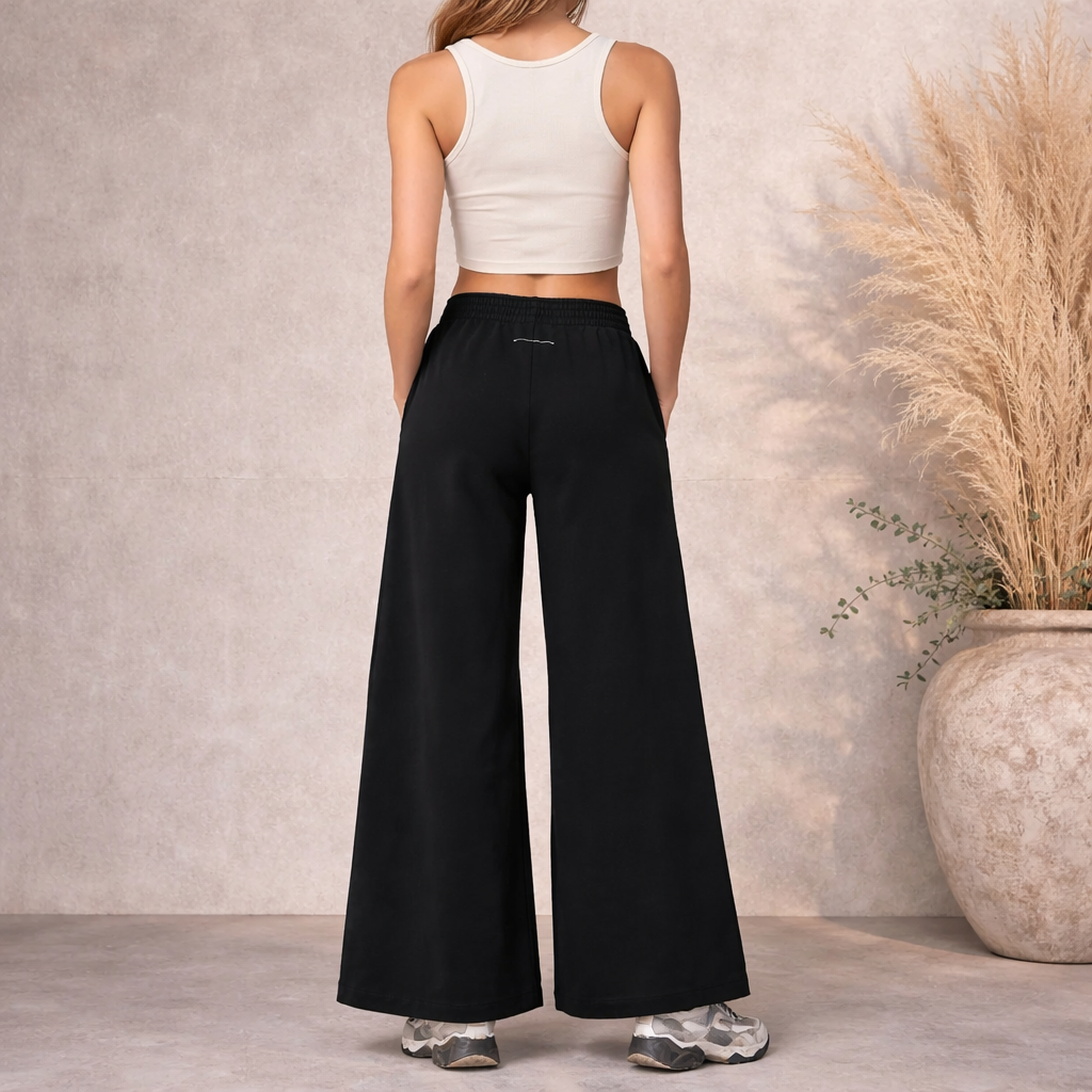 MM6 Maison Margiela Black Wide Leg Track Pants UK 10
