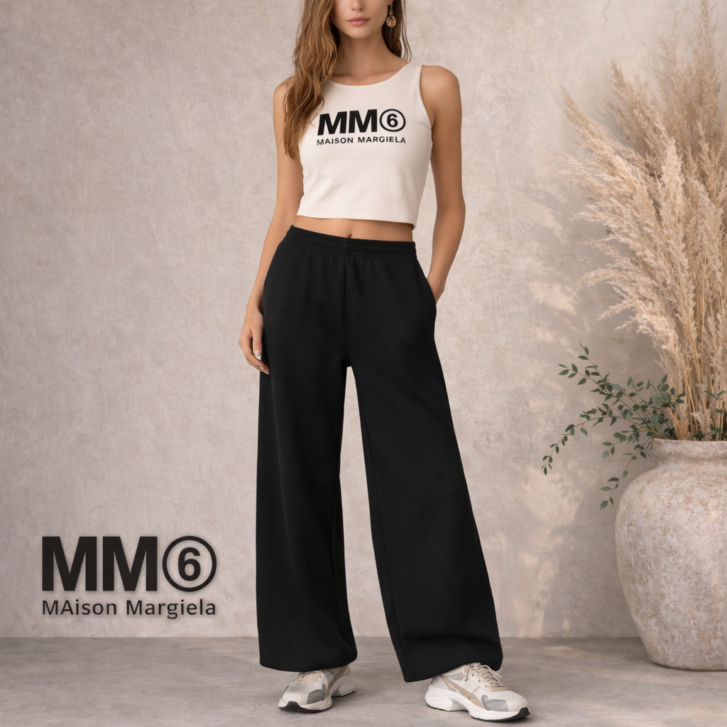 MM6 Maison Margiela Black Wide Leg Track Pants UK 10