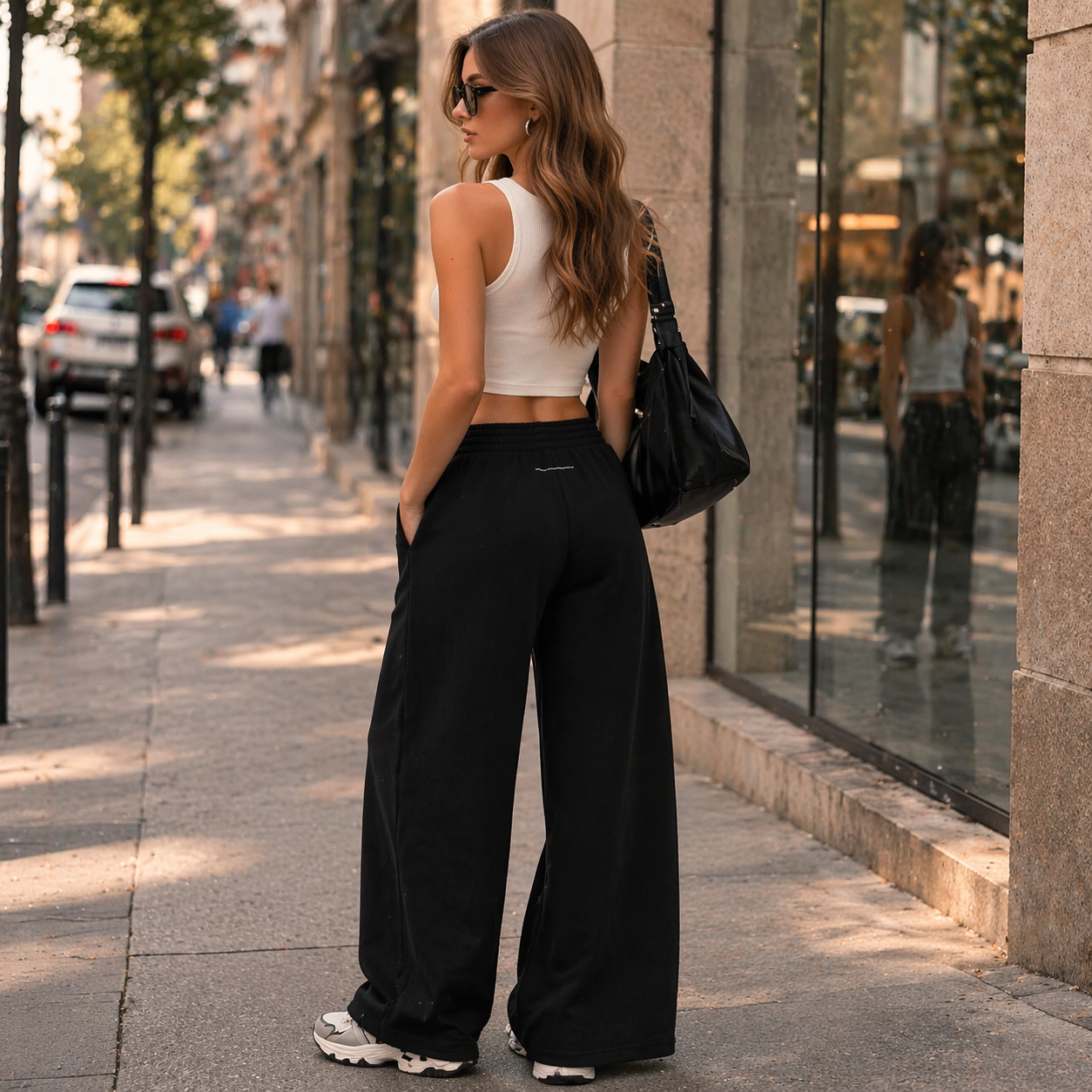 MM6 Maison Margiela Black Wide Leg Track Pants UK 10