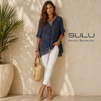 SULU Kerstin Bernecker Navy Linen Silk Tunic Top UK 10