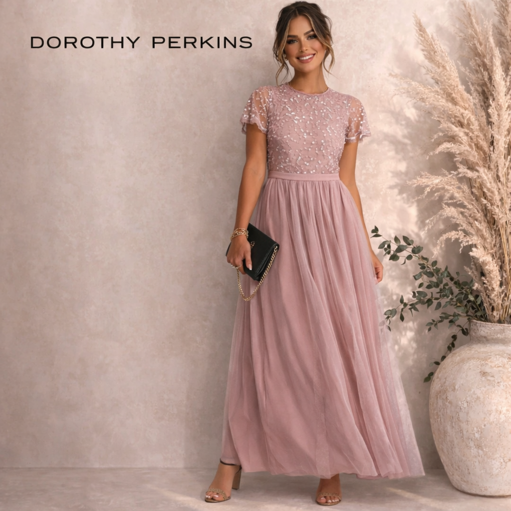 Dorothy Perkins Pink Tulle Tina Maxi Dress UK 12