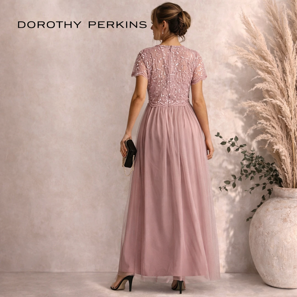 Dorothy Perkins Pink Tulle Tina Maxi Dress UK 12