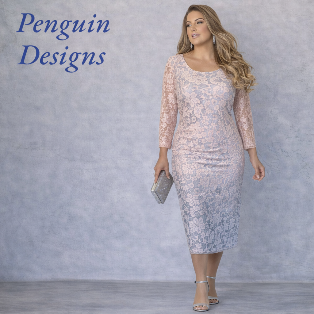 Penguin Designs Pink Blue Lace Dress UK 16