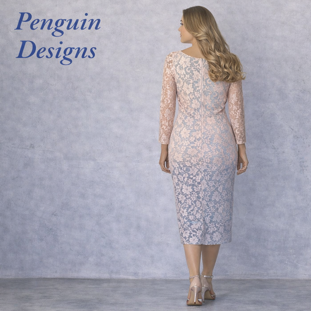 Penguin Designs Pink Blue Lace Dress UK 16