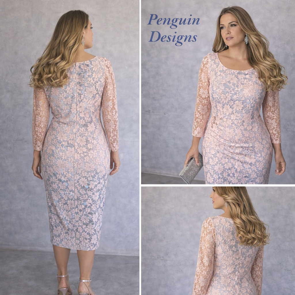 Penguin Designs Pink Blue Lace Dress UK 16