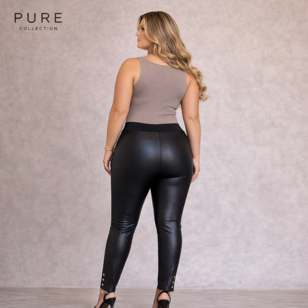 Pure Collection Black Faux Leather Stud Trousers UK 20