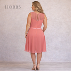 Hobbs Invitation Pink Fit & Flare Chiffon Dress UK 16