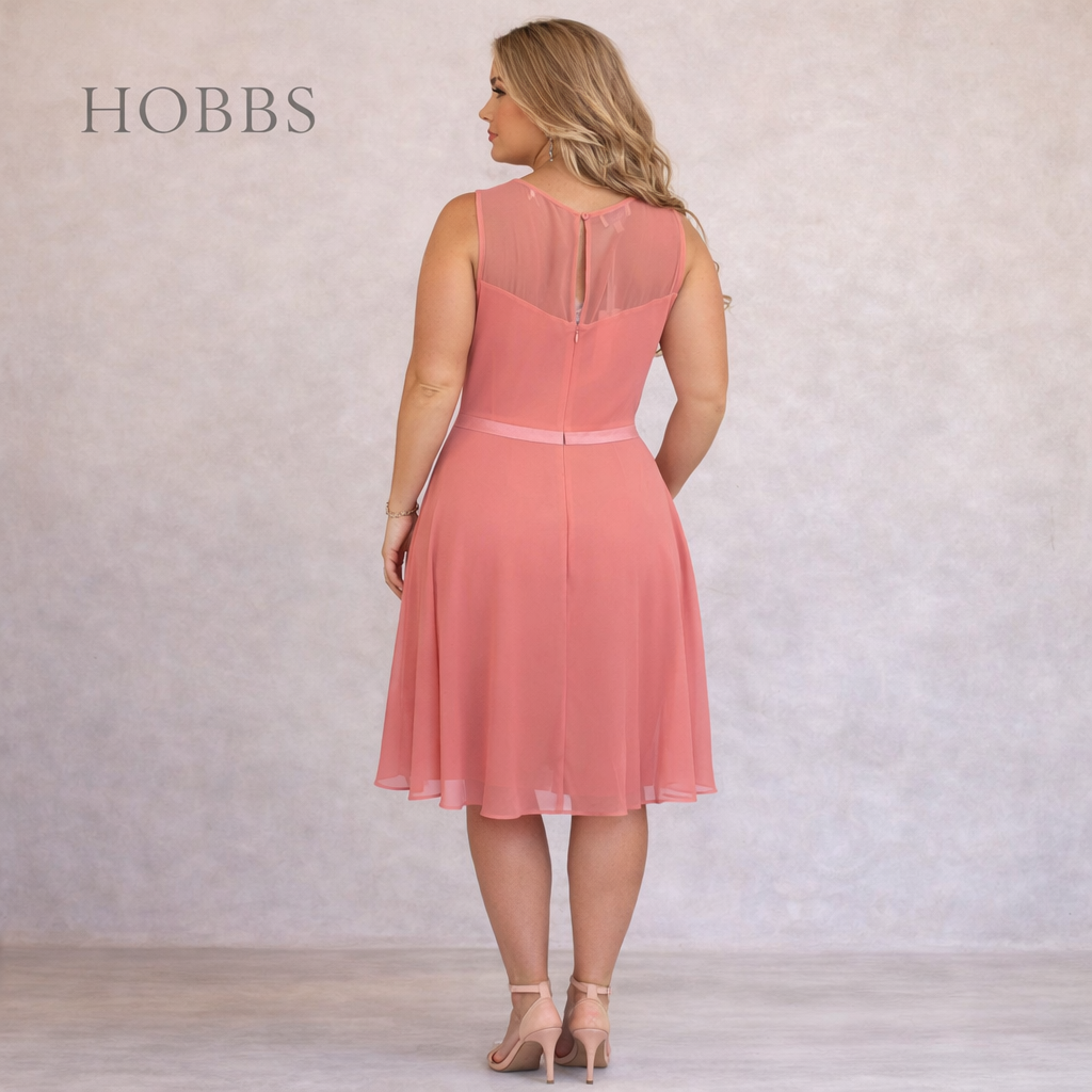 Hobbs Invitation Pink Fit & Flare Chiffon Dress UK 16