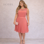 Hobbs Invitation Pink Fit & Flare Chiffon Dress UK 16