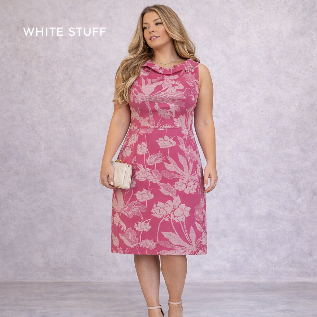 White Stuff Jaques Pink Cotton Floral Embroidered Dress UK 16