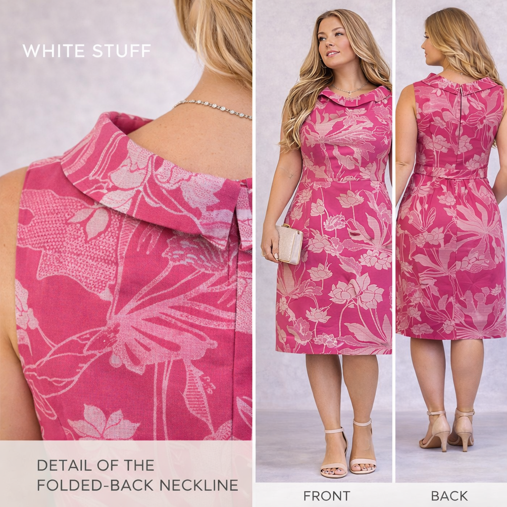 White Stuff Jaques Pink Cotton Floral Embroidered Dress UK 16