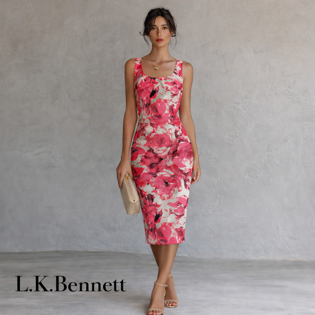 L.K. Bennett Pink Floral Wool & Silk Fitted Dress UK 8