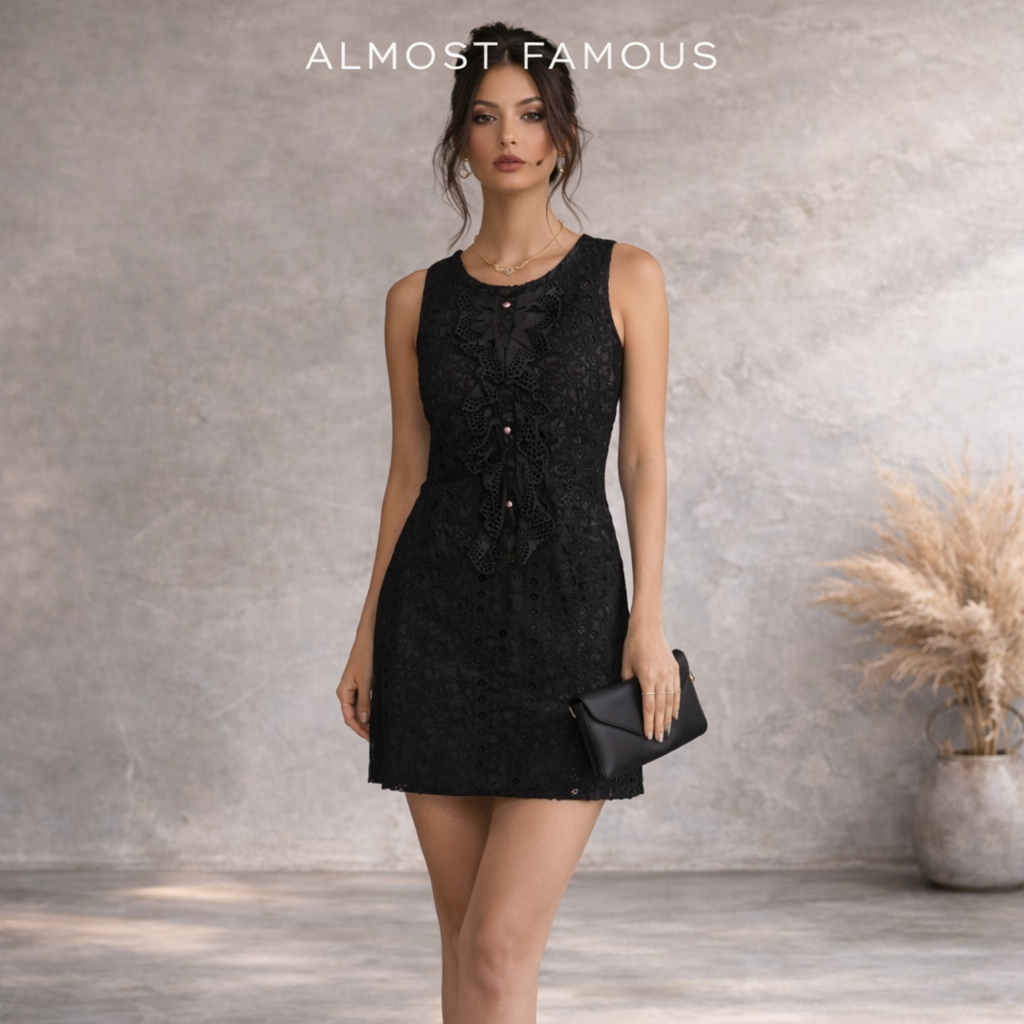 Almost Famous by Juliana Oei Black Embroidery Anglaise Dress UK 12