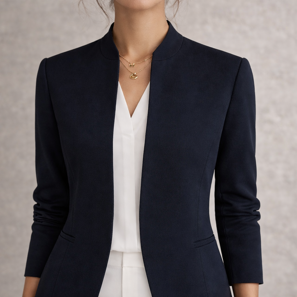 NEXT Navy Mandarin Collar Blazer – Tailored Open Front Jacket UK 12