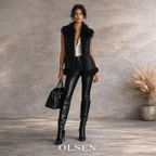 Olsen Black Padded Soft Tibetan Lamb Sleeveless Gilet UK 10