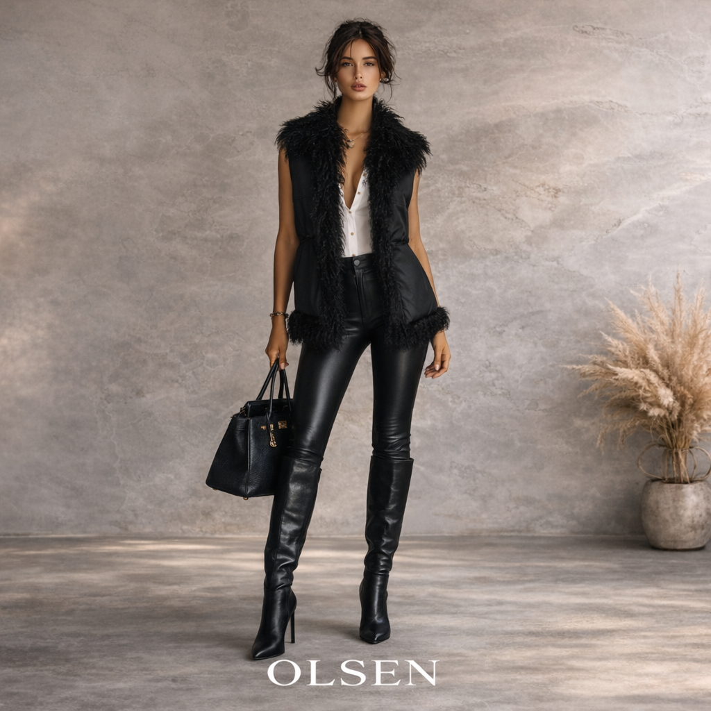 Olsen Black Padded Soft Tibetan Lamb Sleeveless Gilet UK 10