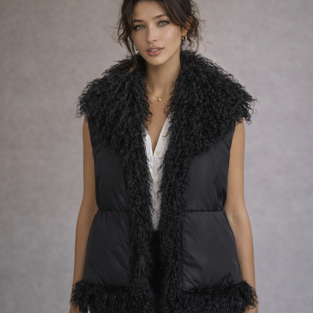 Olsen Black Padded Soft Tibetan Lamb Sleeveless Gilet UK 10