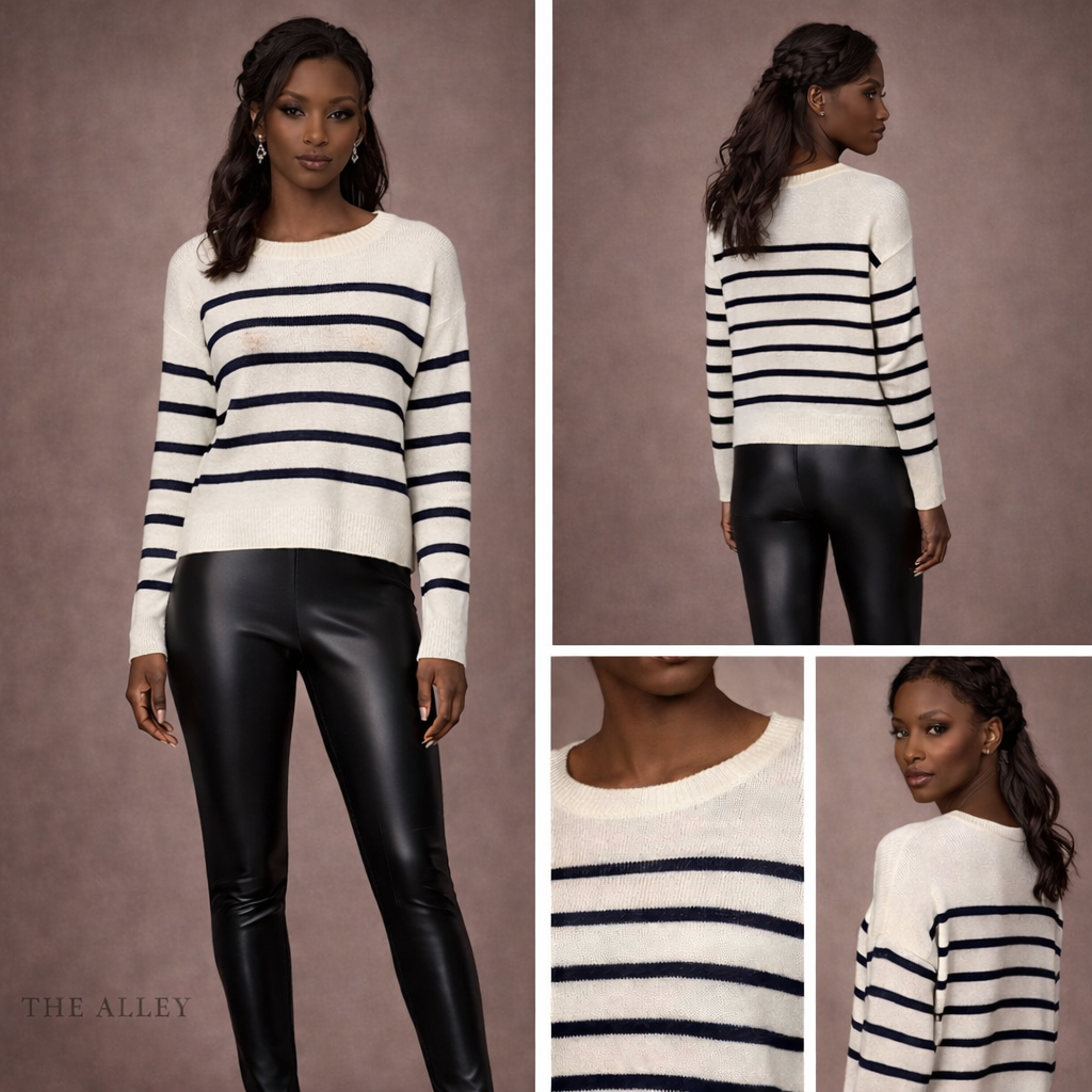 Ruby Moon Recycled Polyester & Cotton White Navy Jumper Sz M