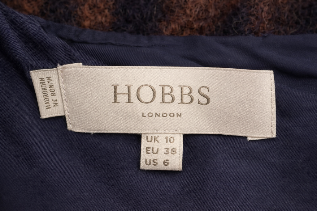 Hobbs Navy & Rust Wool Check Pinafore Dress UK 10