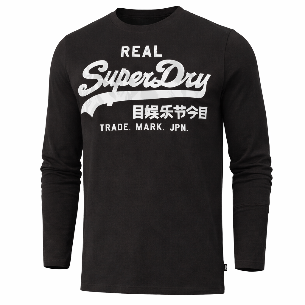 Superdry Long-Sleeve Black Cotton Logo T-Shirt Size L