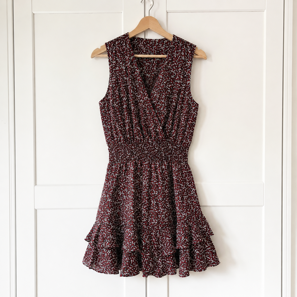 MICHAEL Michael Kors Burgundy Leaf Print Tiered Dress – UK 12