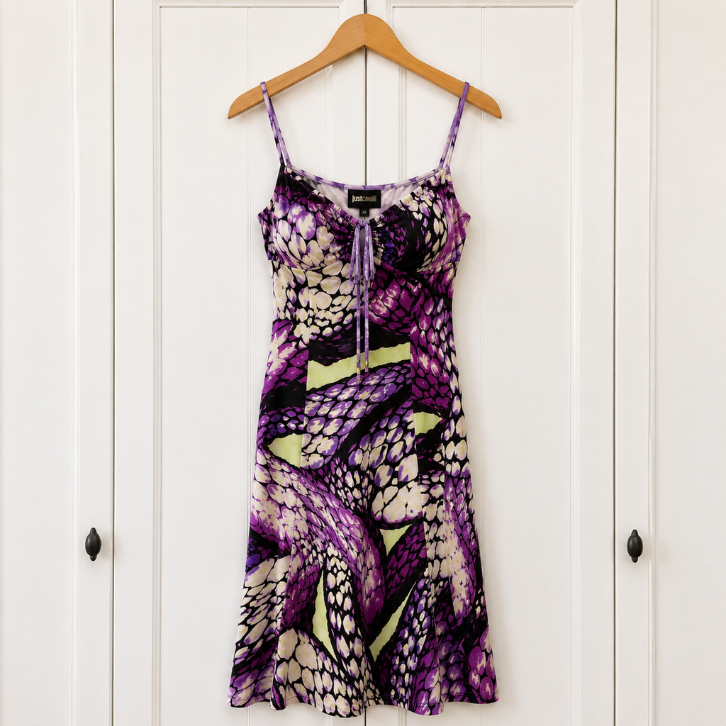 Just Cavalli Purple Silky Summer  Dress UK 12 Designer