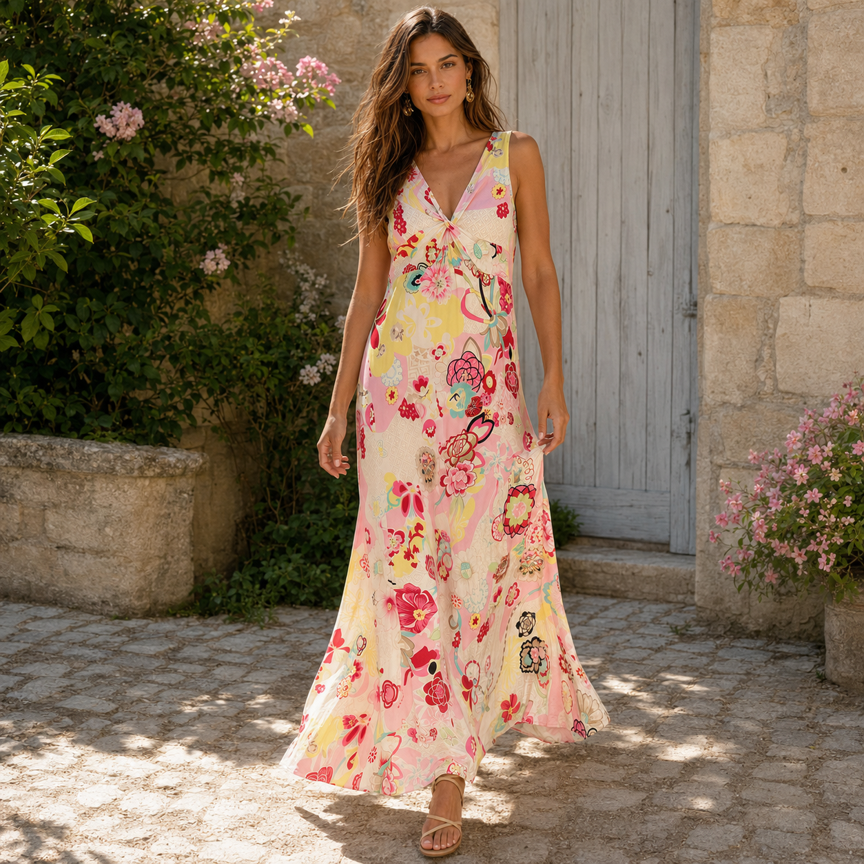 Gérard Darel Multicoloured Silk Maxi Slip Dress EU 42 UK 14