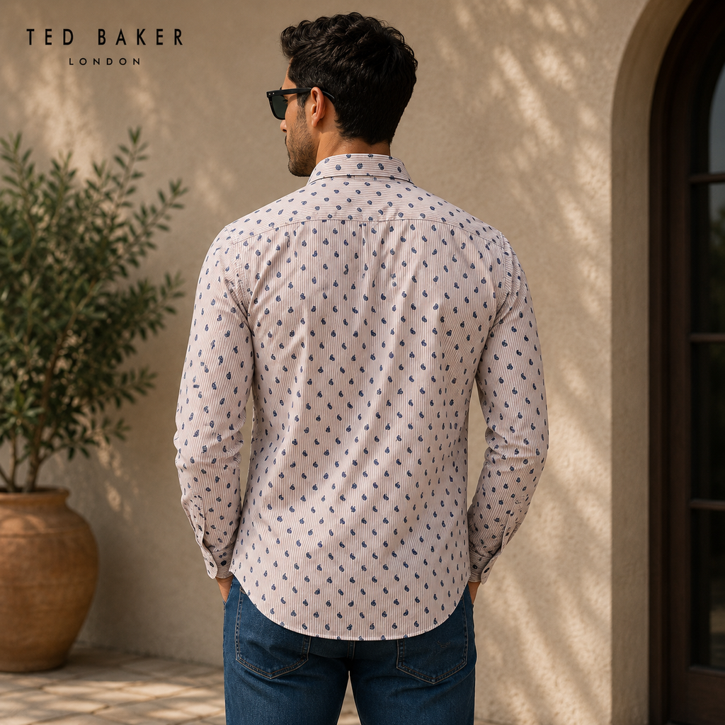 Ted Baker Men's Paisley Print Shirt Pink Stripe Size L