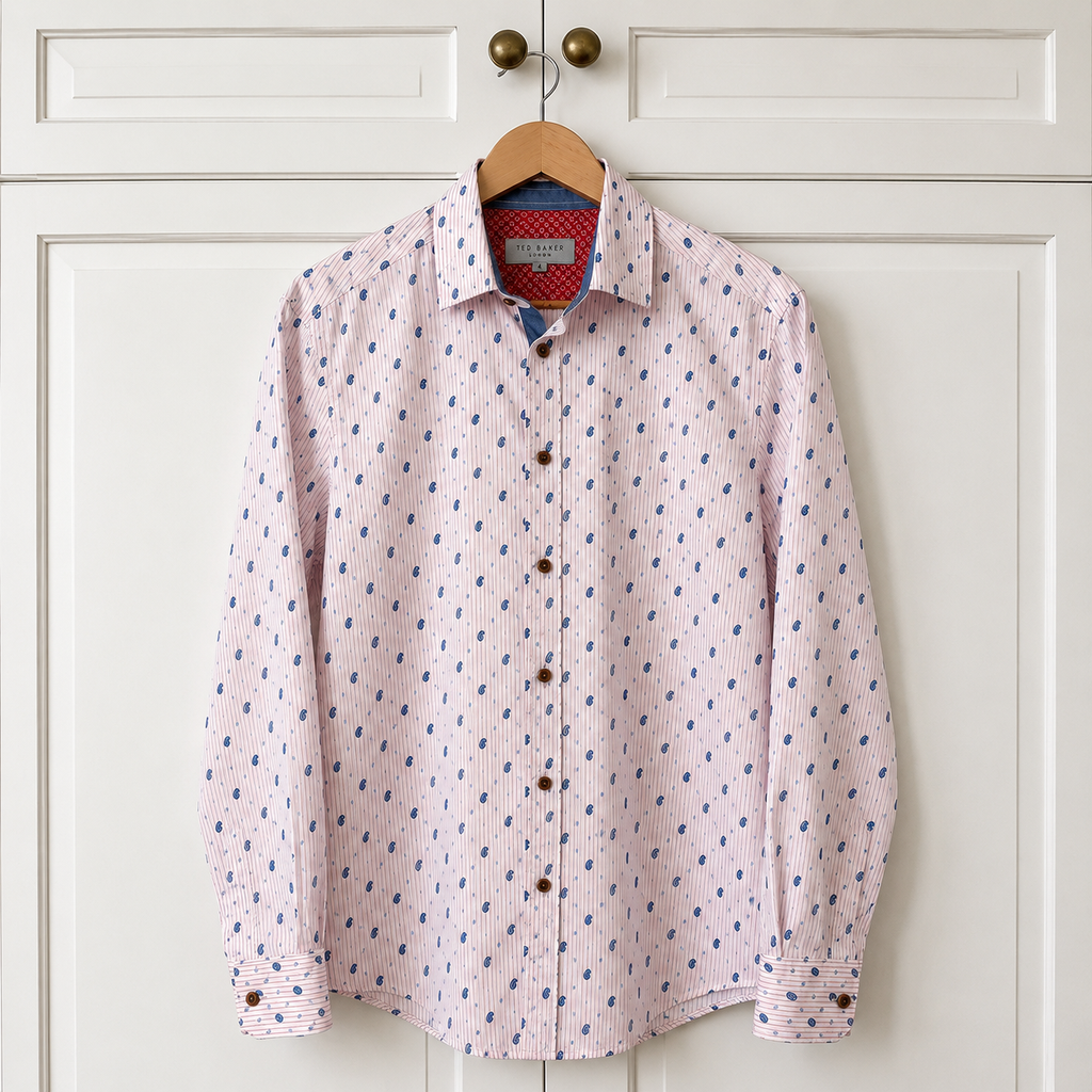 Ted Baker Men's Paisley Print Shirt Pink Stripe Size L
