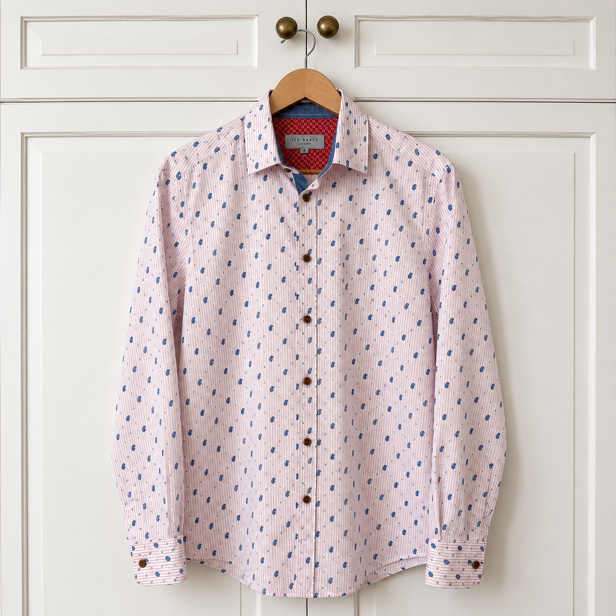 Ted Baker Men's Paisley Print Shirt Pink Stripe Size L