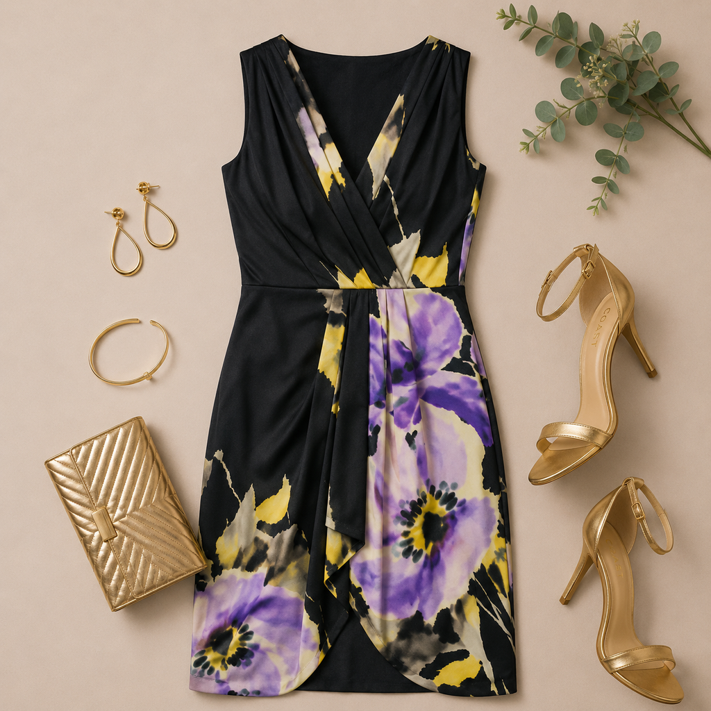 Coast Satin Floral Cocktail Occasion Dress UK 8