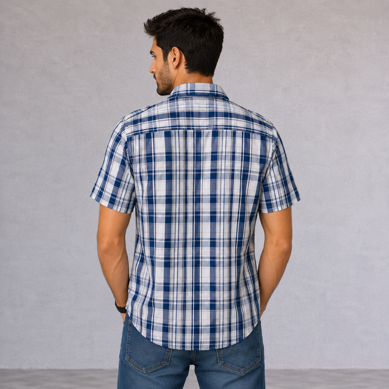 Diesel Men's Blue Check Plaid Shirt Size L