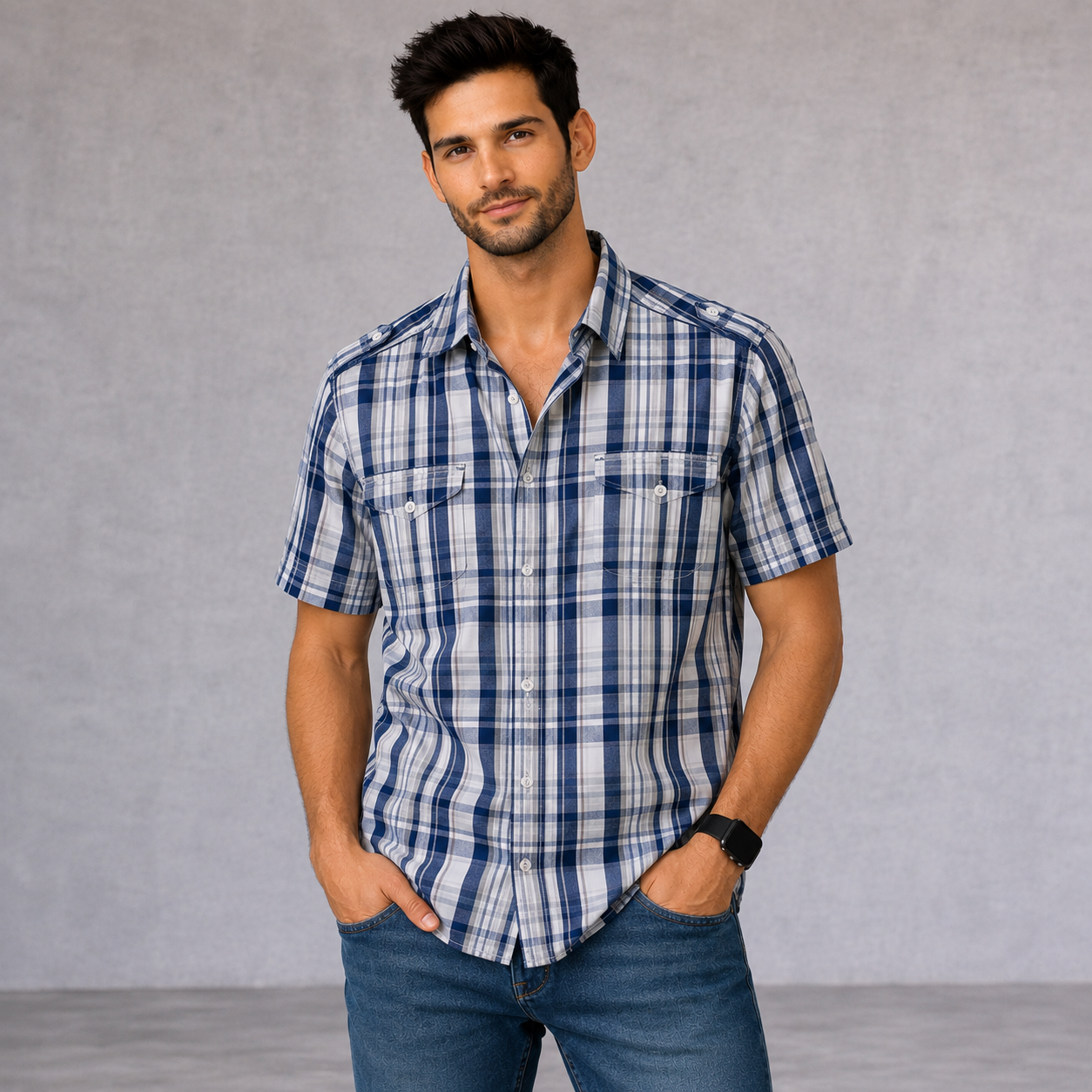 Diesel Men's Blue Check Plaid Shirt Size L